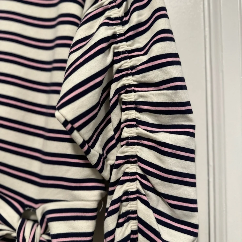 NWOT Kensie Womens Sz:S striped tie-waist ruched sleeve Pullover sweatshirt.